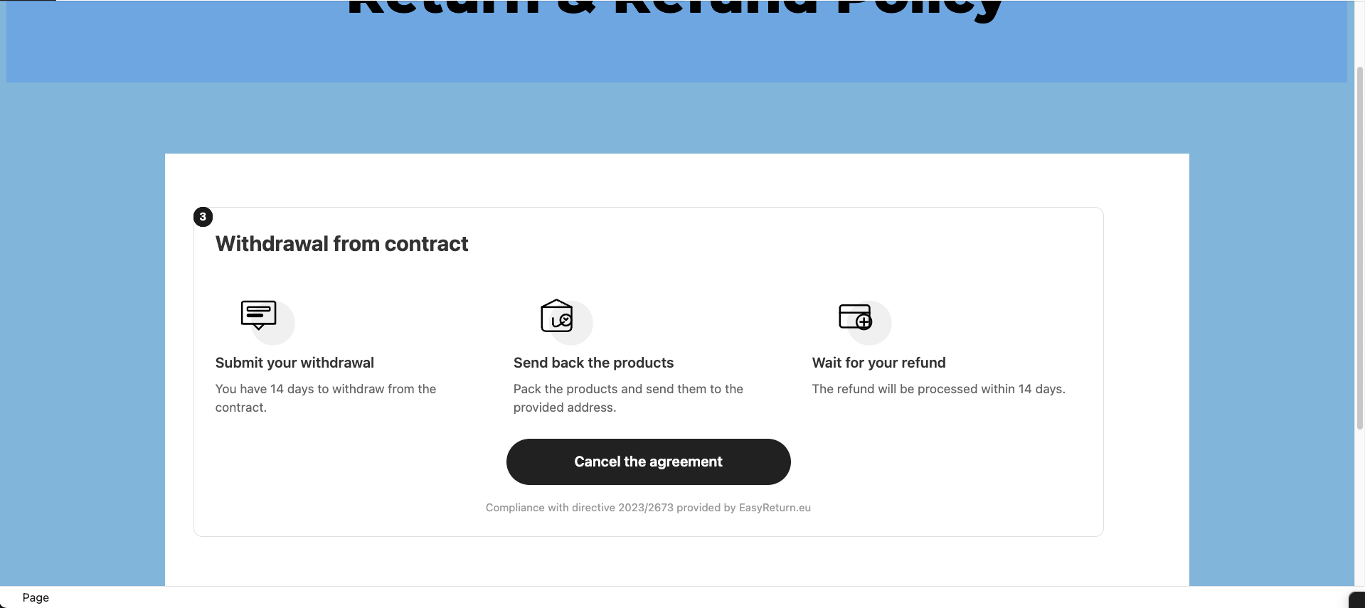 Easy Return widget rendered on the Return and Refund Policy page