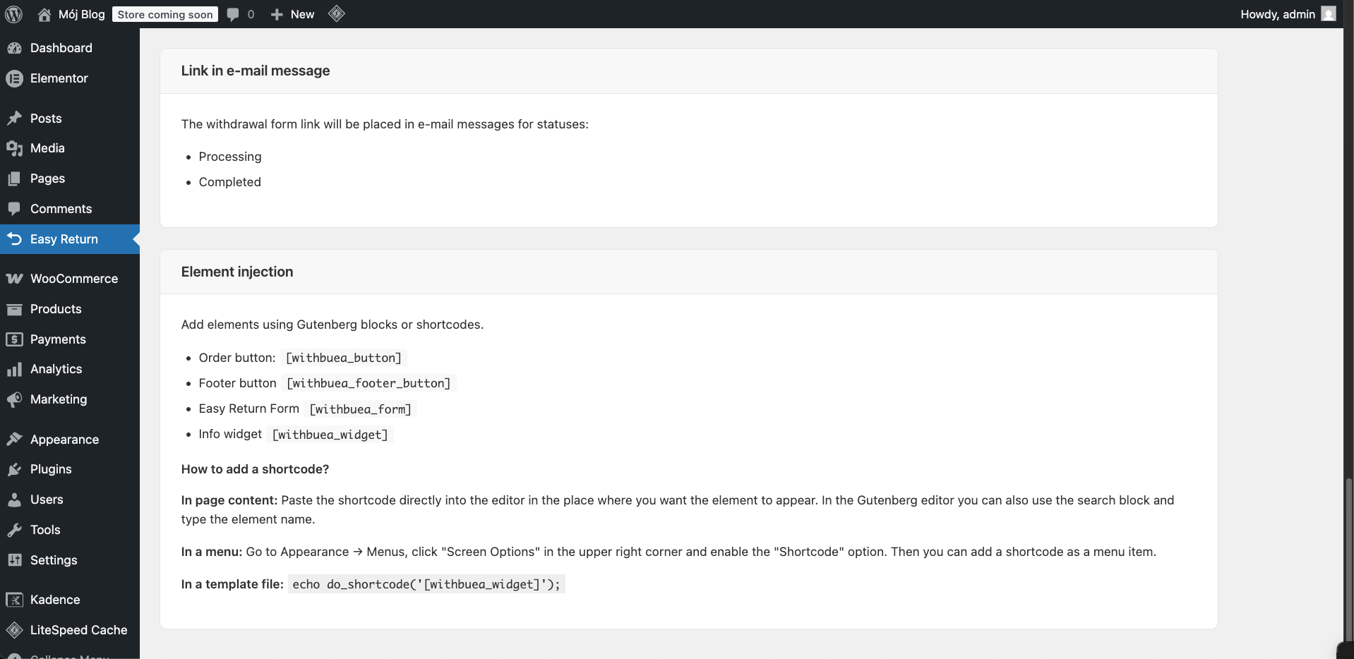 Element Injection - shortcodes and link in email
