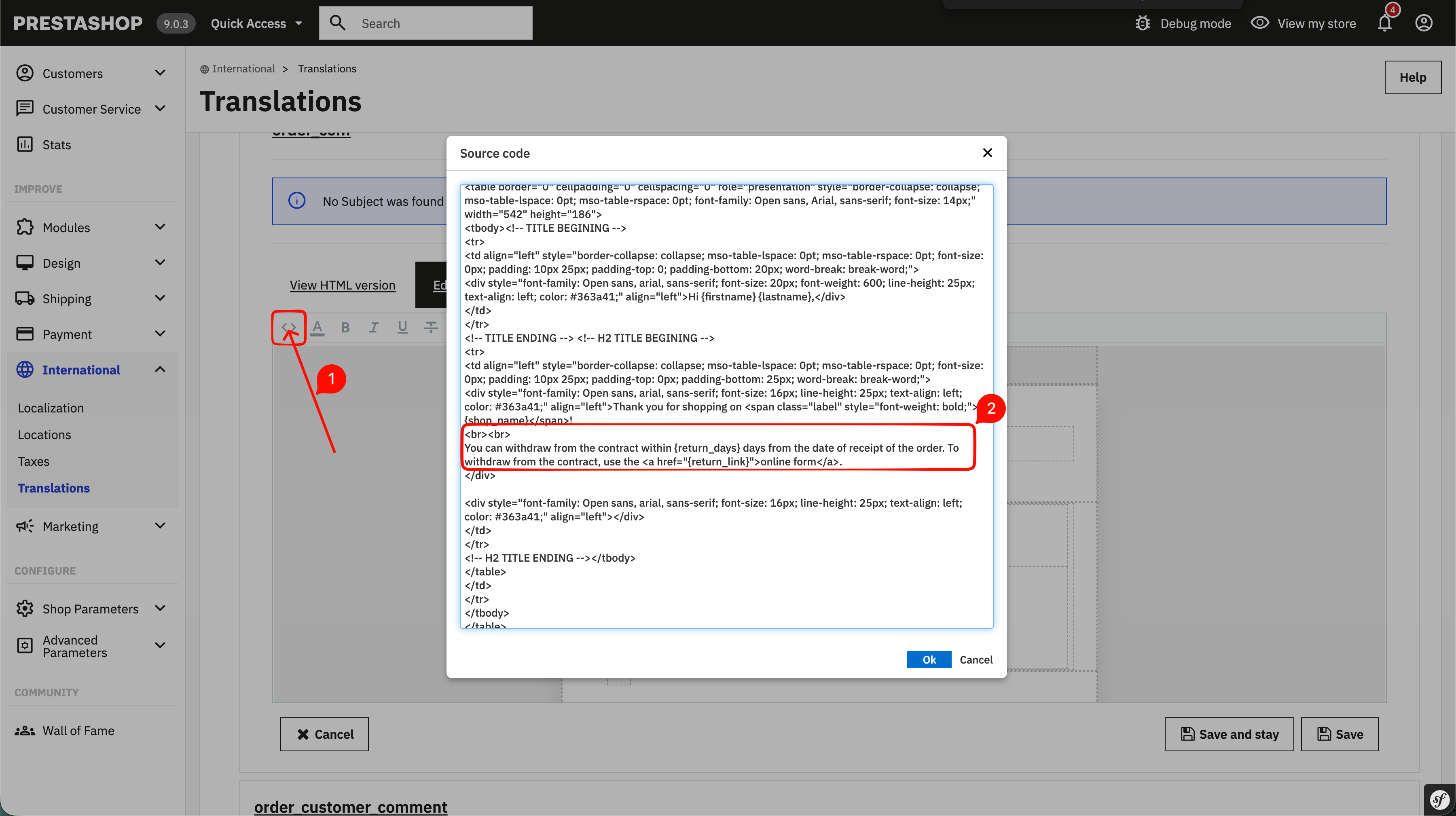 Translations - order_conf source code with withdrawal text pasted
