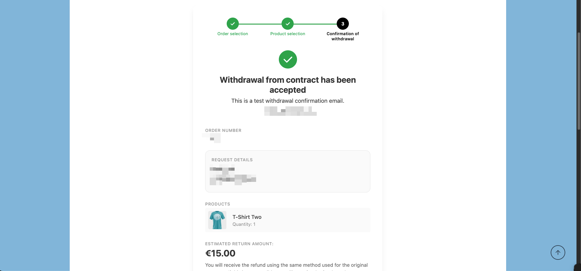 Confirmation screen - withdrawal from contract has been accepted