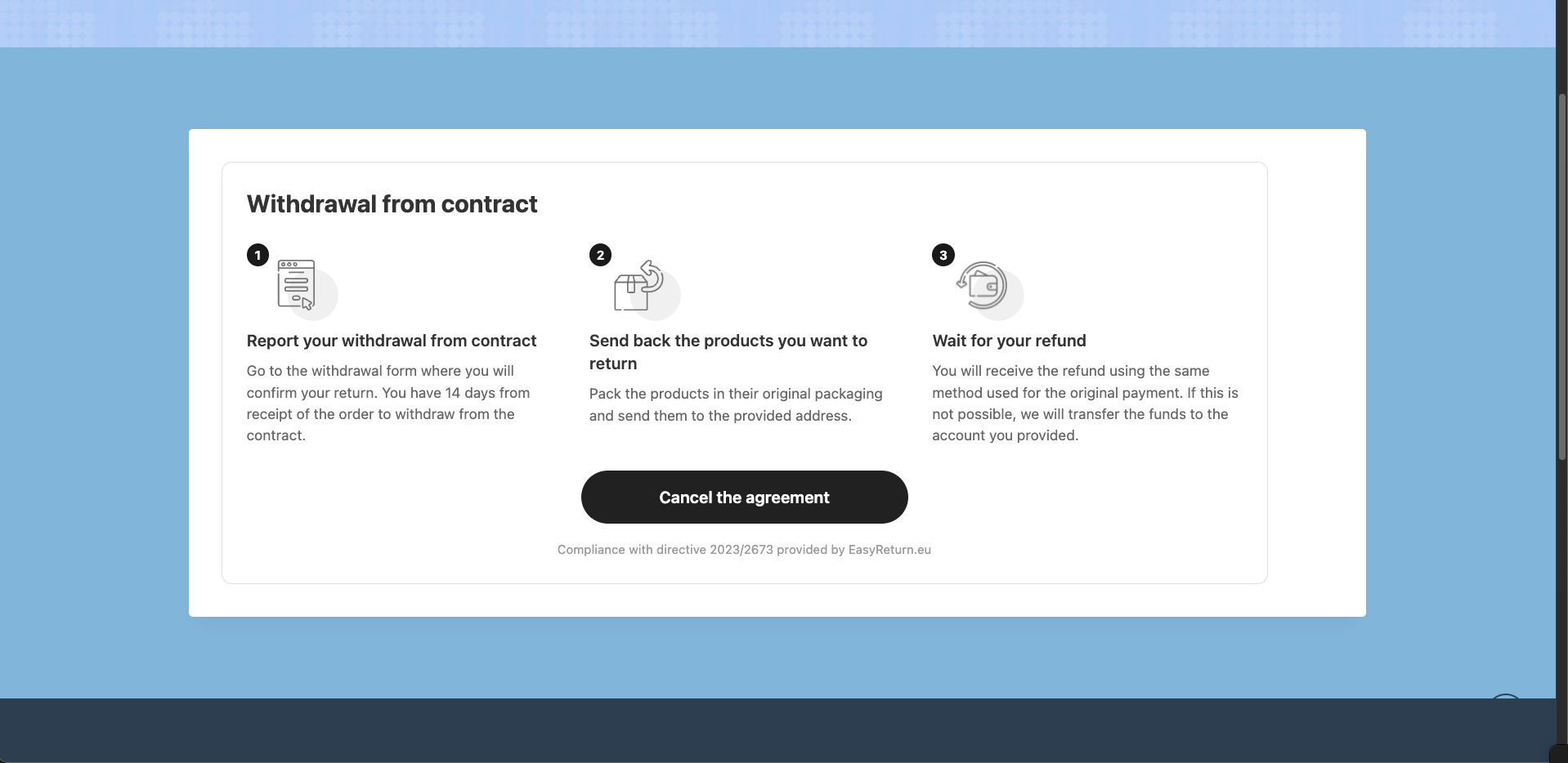 Easy Return widget on the Return and Refund Policy page