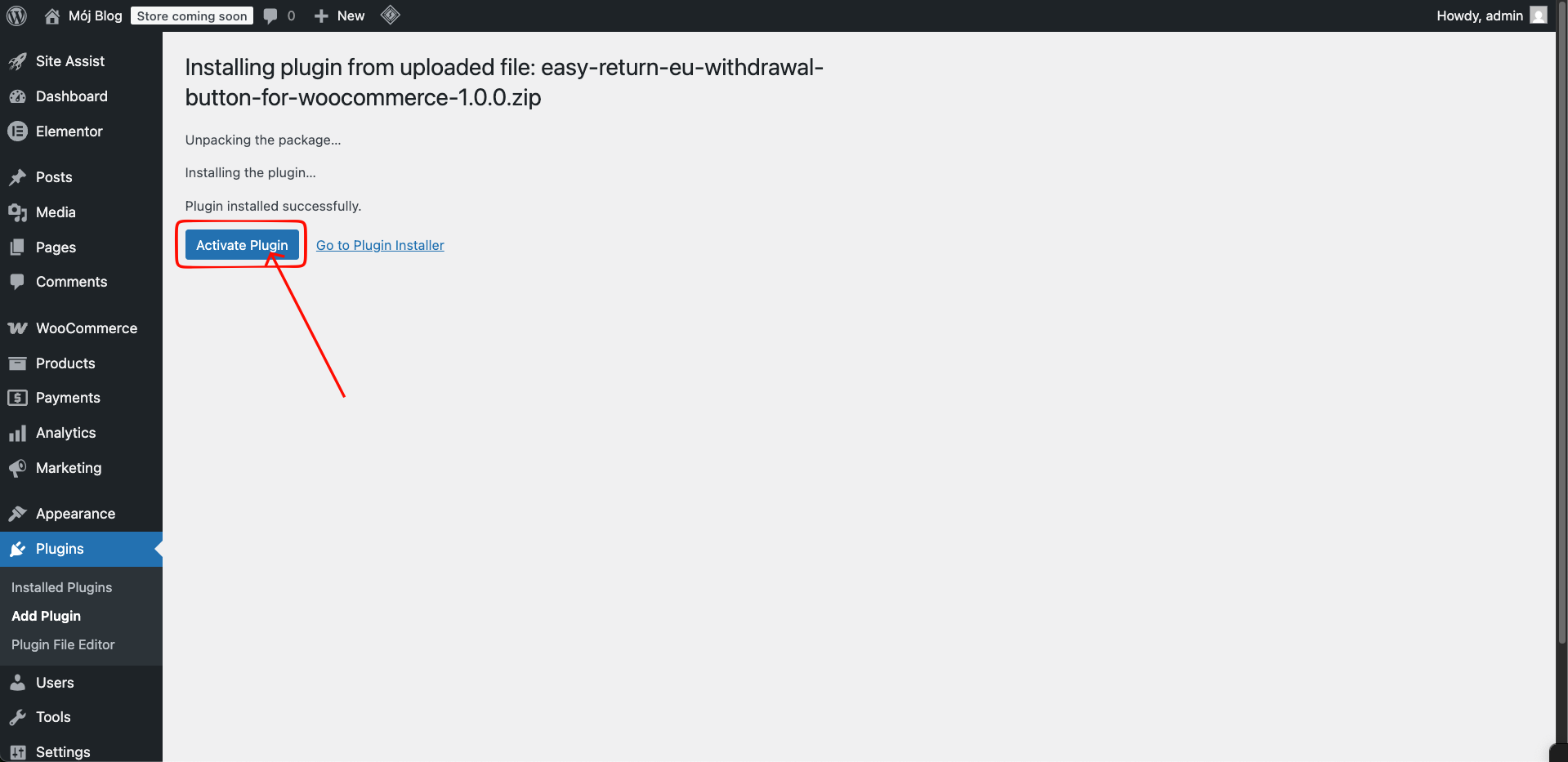 WordPress - Plugin installed successfully, Activate Plugin button