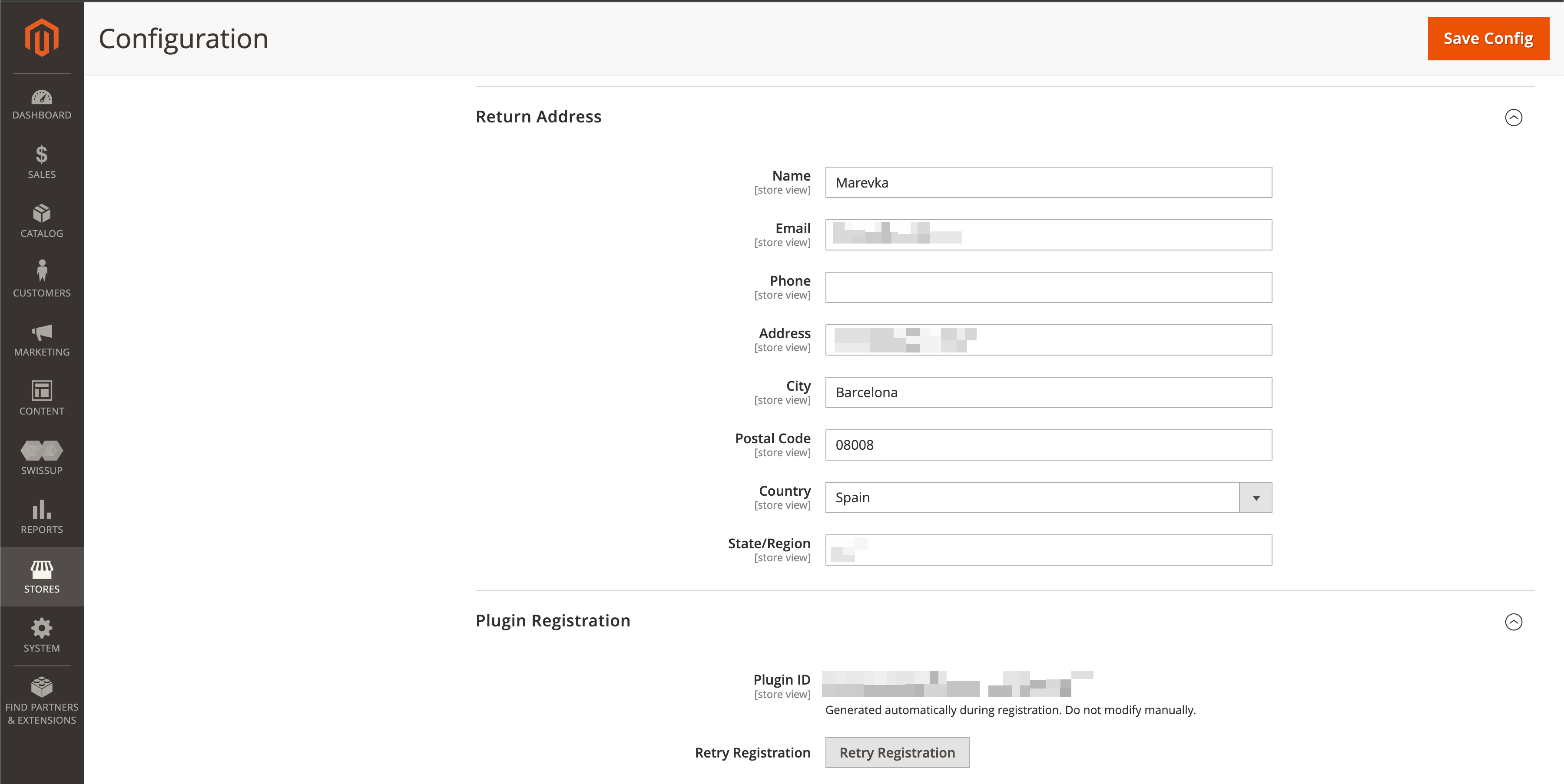 EasyReturn Magento - Return Address and Plugin Registration sections