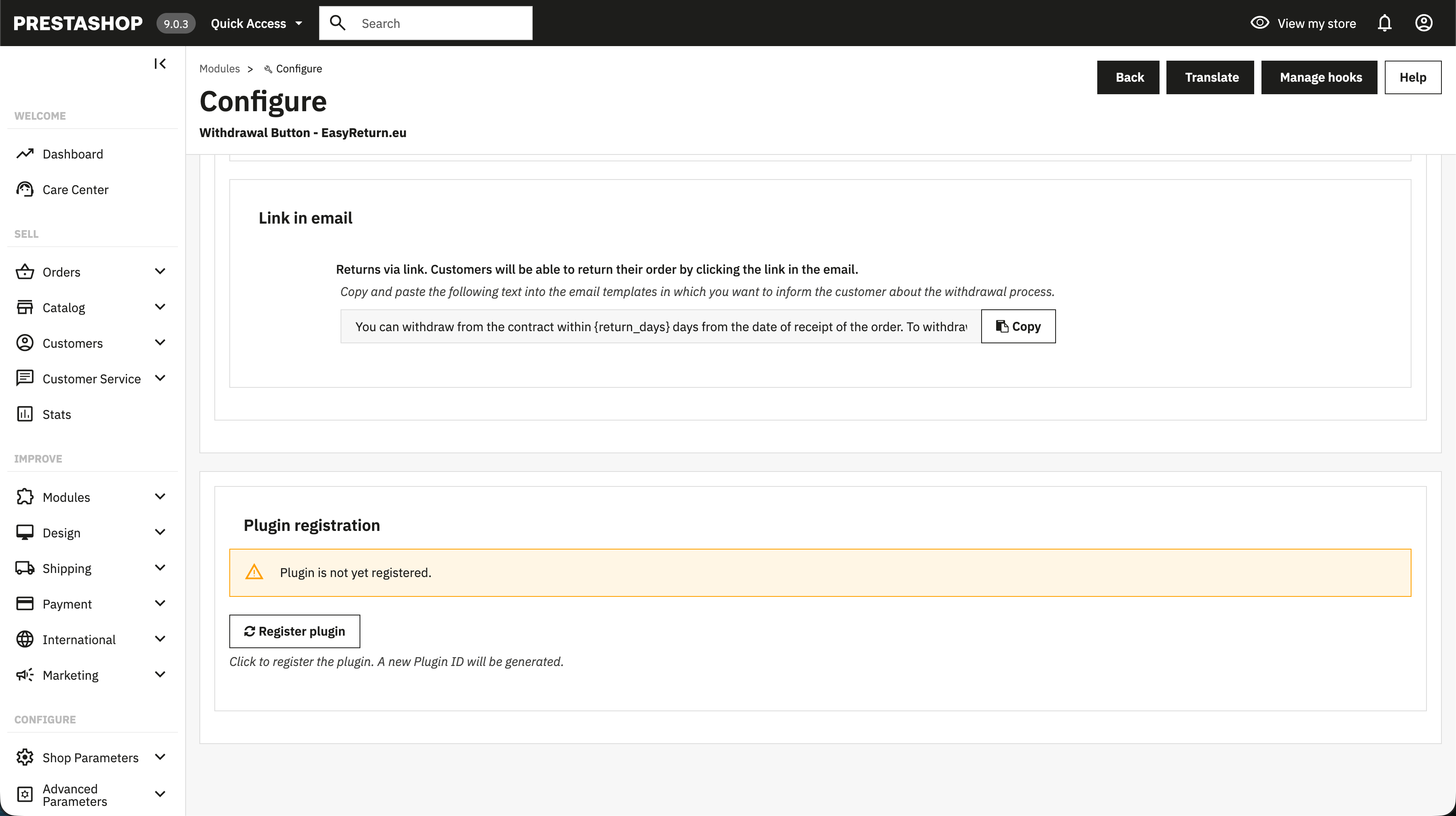 EasyReturn PrestaShop - Link in email