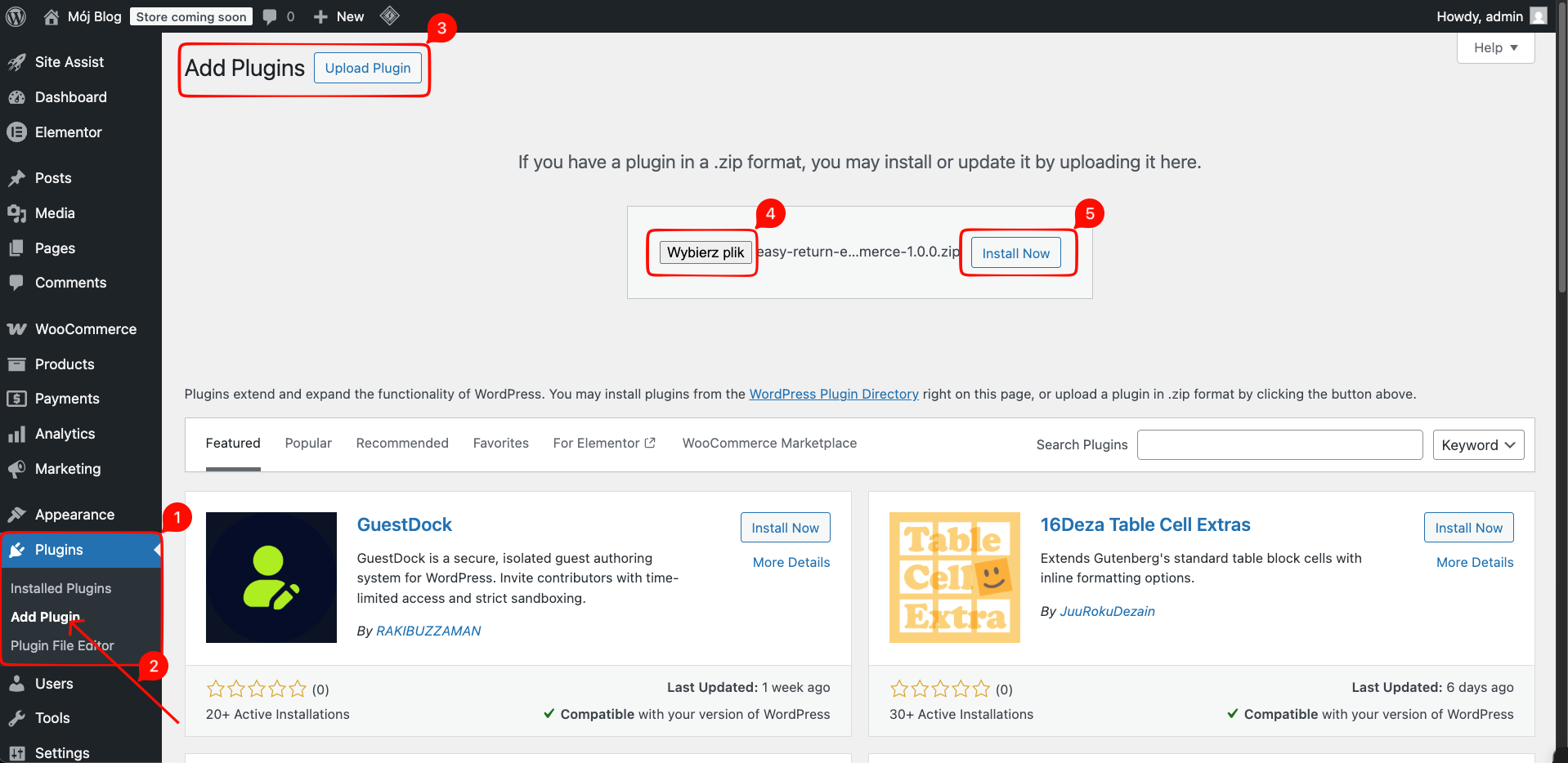 WordPress Add Plugins - Upload Plugin dialog